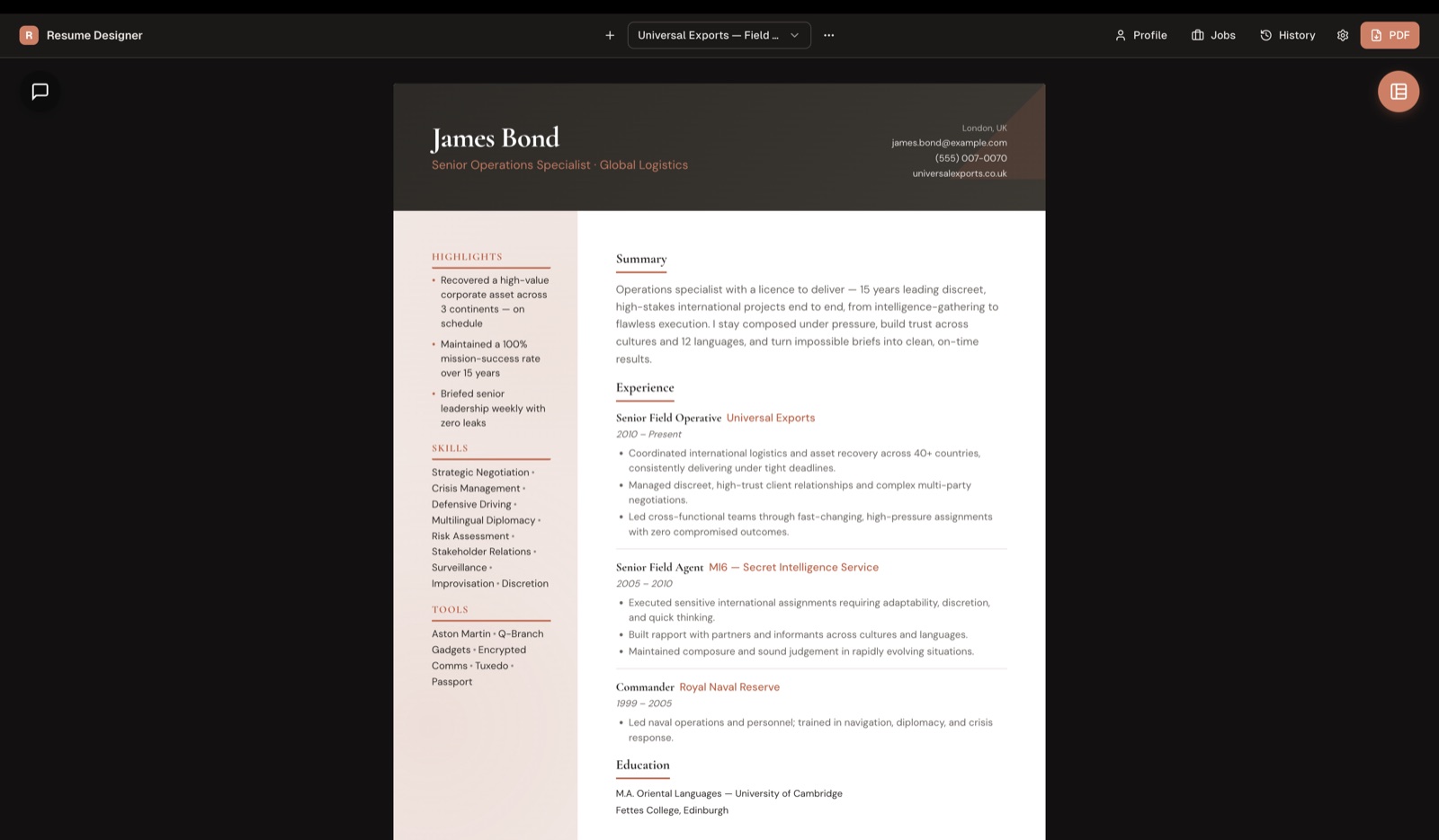 Resume Designer app